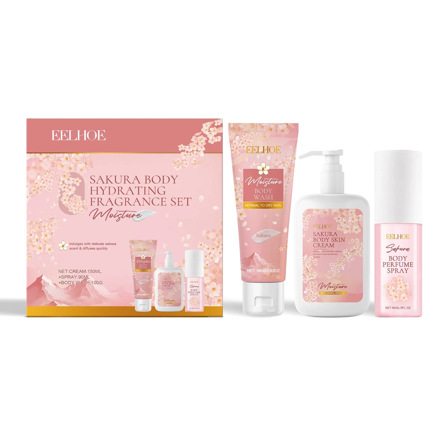 Sakura Body Hydrating Fragrance Set, Moisturizing Body Care Kits, Gentle Cleansing Skincare, Nourishing and Fragrant