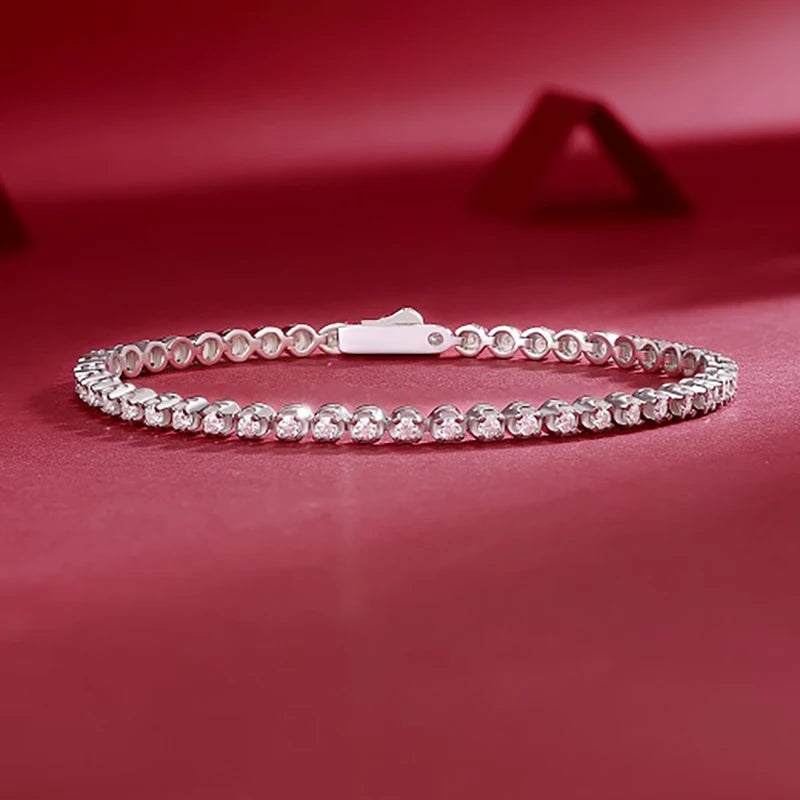 JIU ZUAN 1.92CT D Color Moissanite Tennis Bracelet Pass Diamond Tester GRA 18K White Gold Plated 925 Silver for Women