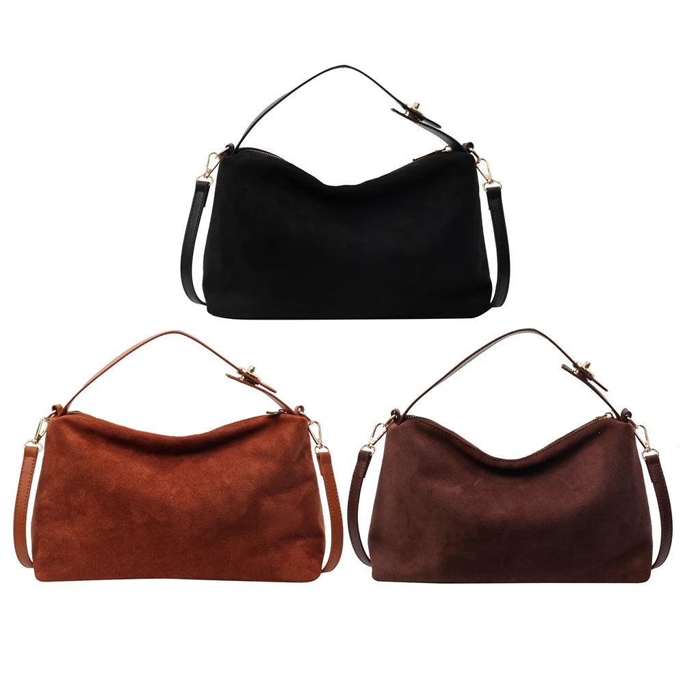 Women Suede Shoulder Bag Adjustable Strap Hobo Purse With Inner Pocket Satchel Purse Zipper Clutch Purse for Work Travel