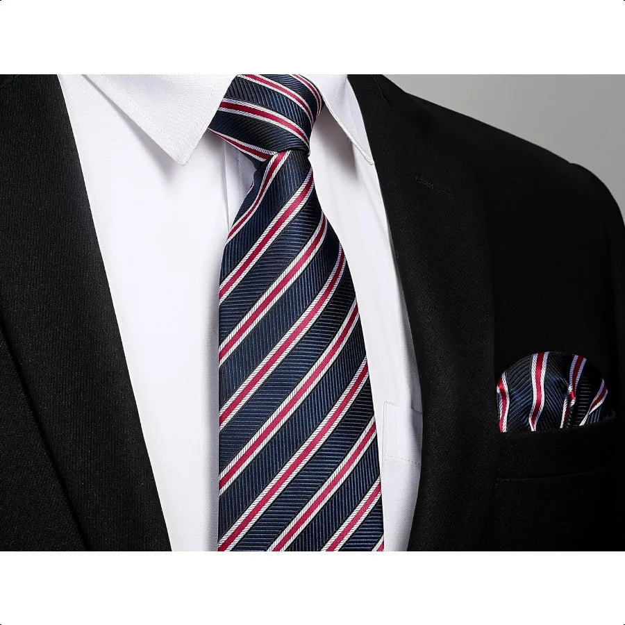 Enlision Mens Ties Stripe Tie and Pocket Square Set Classic Formal Woven Neckties Handkerchief Cufflinks Wedding
