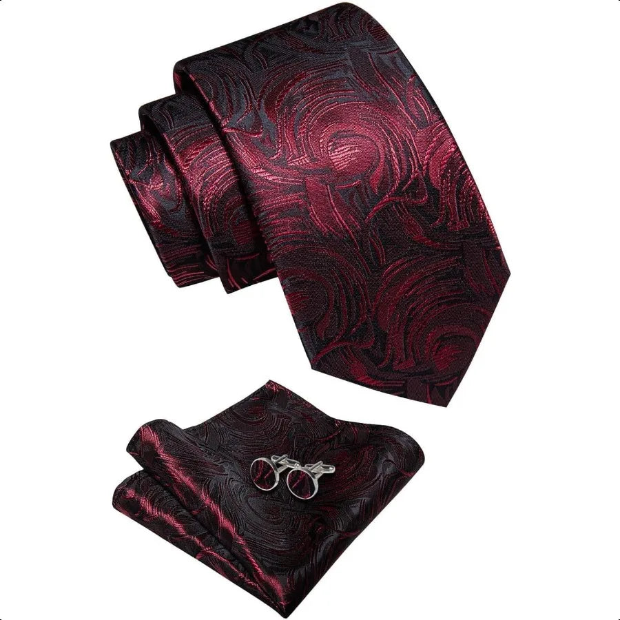 Paisley Tie Sets Floral Necktie Handkerchief Cufflinks Set Silk Woven Ties Business Wedding Party