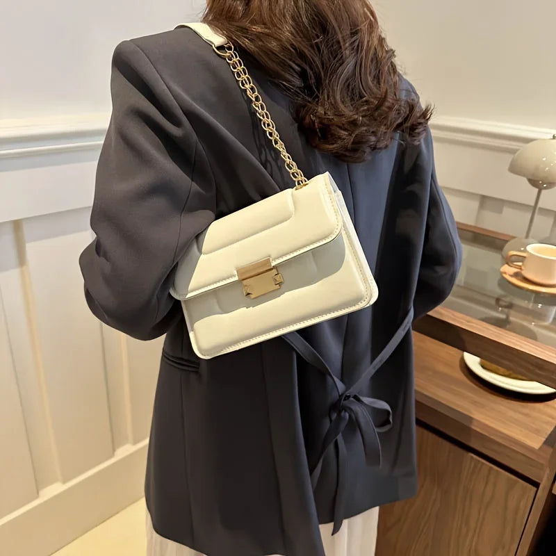 Chain Crossbody Bag, Classic Mini Shoulder Bag, Women's Simple Handbag & Square Purse