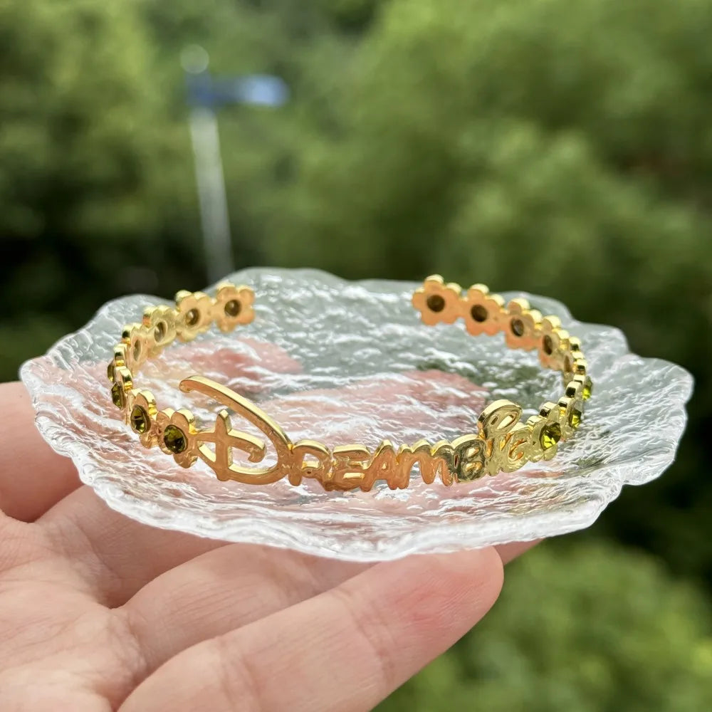 DUOYING Custom Letter Bangle Floral Customised Birthstone Bracelet Colorful Stainless Steel Gold Jewelry For Baby Girl Gift