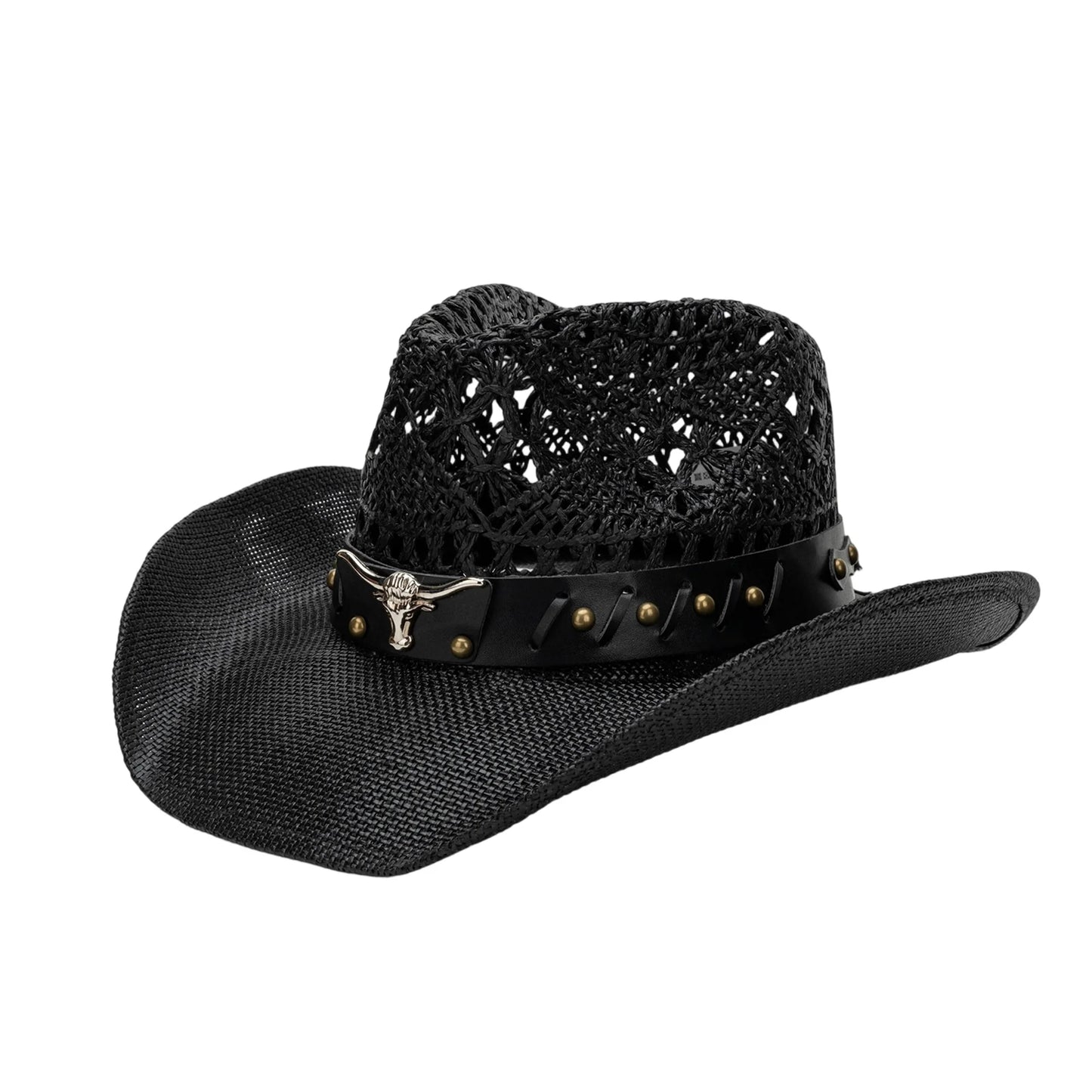 Women s Vintage Western Style Cowgirl Hat with Embroidered Bull Head Design Wide Brim Sun Hat for Outdoor Events and Festivals
