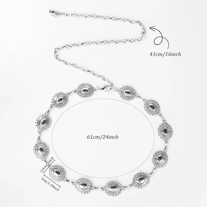 Vintage Bronze Alloy Round Waist Chain One Piece Fashionable Belt Accessory Boho Metal Waist Jewelry