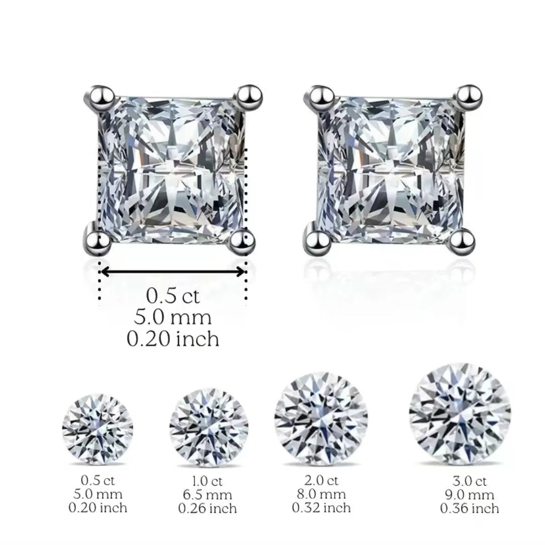 JIUZUAN 2pcs/pair S925 Moissanite Square Lab Created Stud Earrings, Men's Hip Hop Jewelry, Christmas Gifts