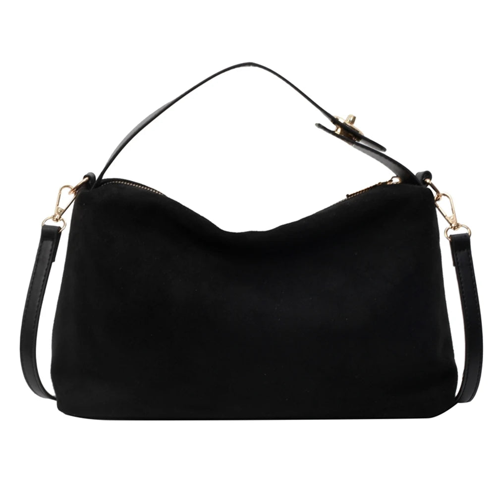 Women Suede Shoulder Bag Adjustable Strap Hobo Purse With Inner Pocket Satchel Purse Zipper Clutch Purse for Work Travel