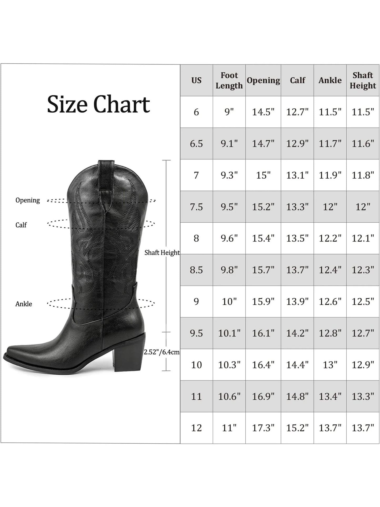 Cowboy Boots for Women - Cowgirl Western Mid Calf Boots with Embroidery, Pointed Toe Retro Chunky Heel Slip On Fashion Classic S