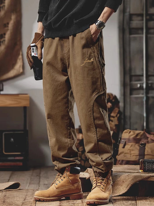Men's casual work pants, multi-pocket design - Relaxed waist long pants suitable for outdoor, sports and autumn activities