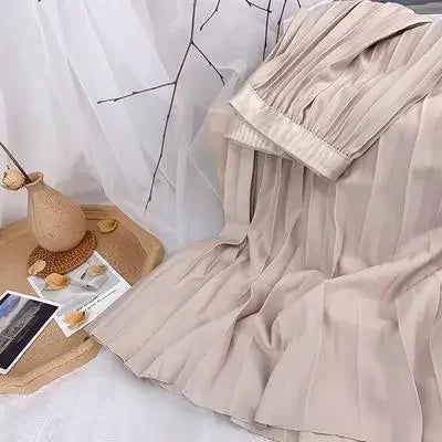 2025 Women Elegant Pleated Skirt High Waist Women Mid-long Skirt Female Ladies High Quality Women Midi Skirt Black Saia
