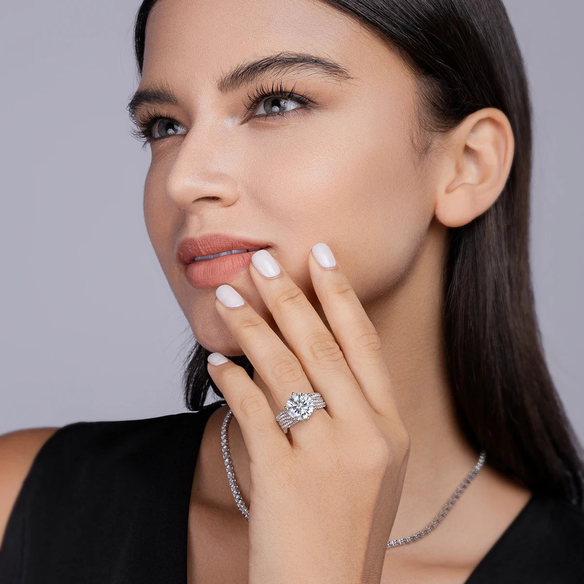 5CT Moissanite Engagement Ring S925 Silver with Round Brilliant Cut Stones and Claw Setting - Luxury Wedding or Proposal Jewelry