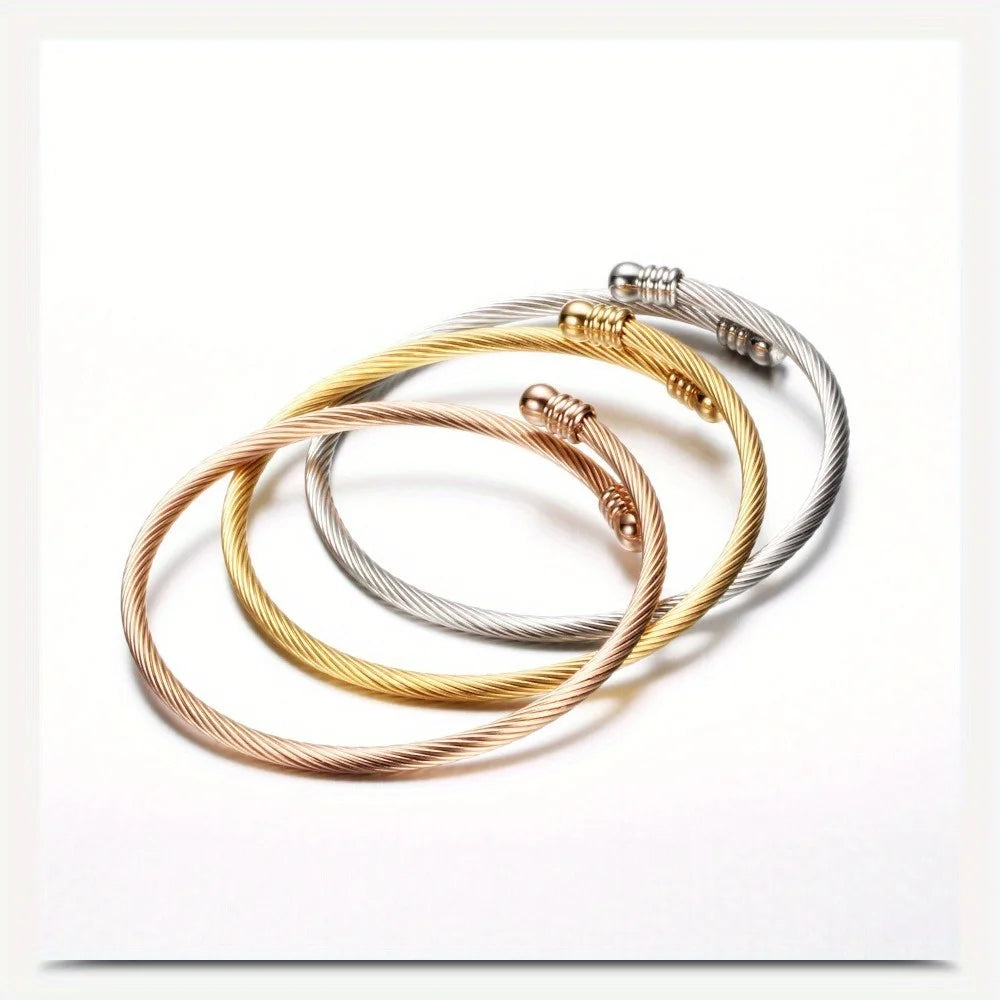 1pc Fashion Bracelet, Twisted Wire Design, Stainless Steel Material, Silvery And Golden Colors, Ideal Choice For Gift And Daily