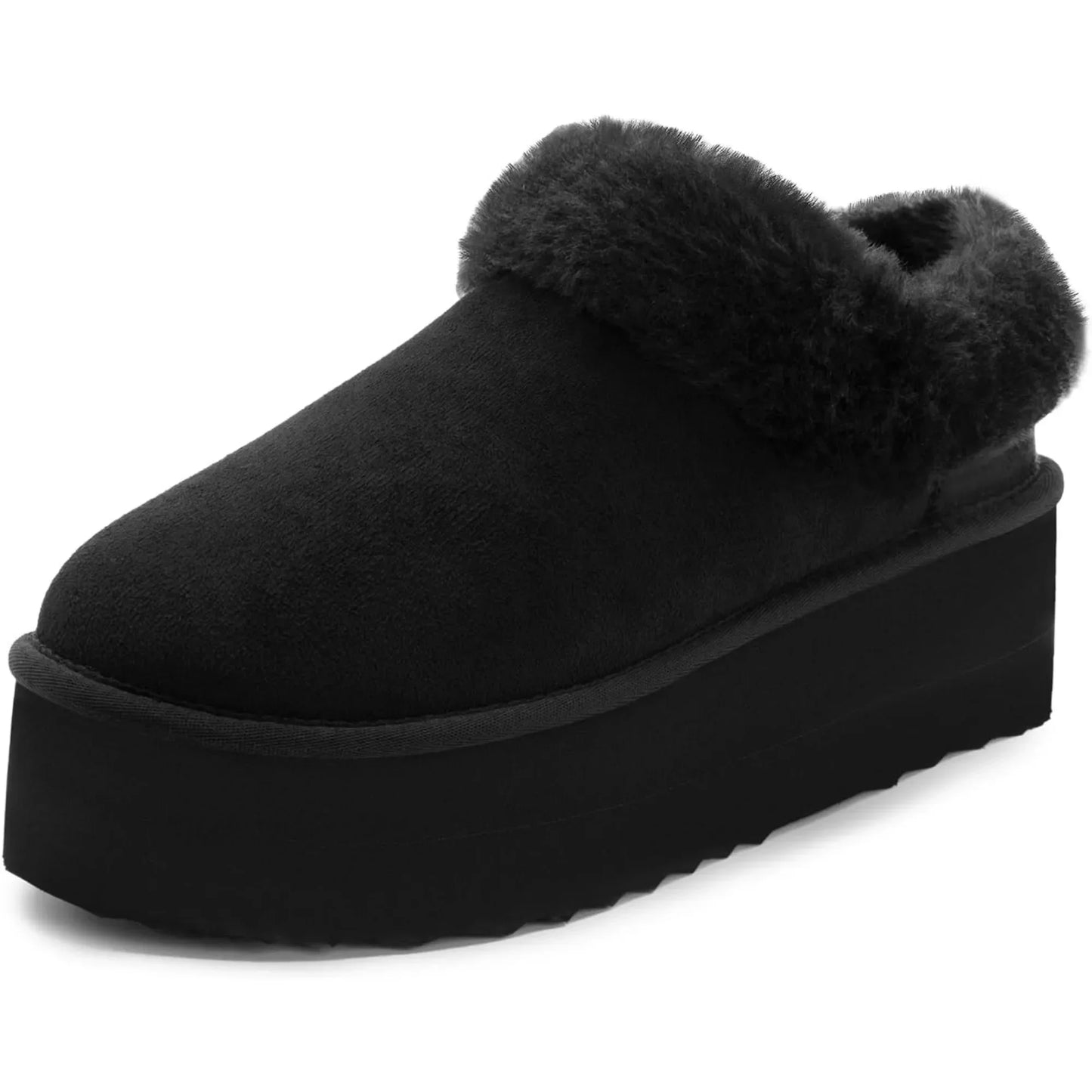 Women's Platform Slippers Fluffy House Slippers For Indoor And Outdoor Short Ankle Boot Fur Lined Clog Slippers