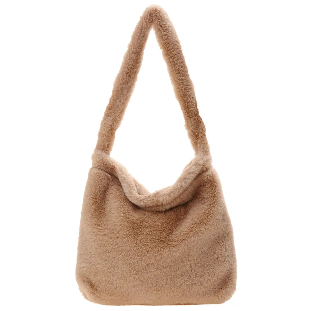 Women Fashion Plush Shoulder Bag Large Capacity Heart Fluffy Commuting Bag Simple Shopping Bag Furry Messenger Bag Chic Hobo Bag