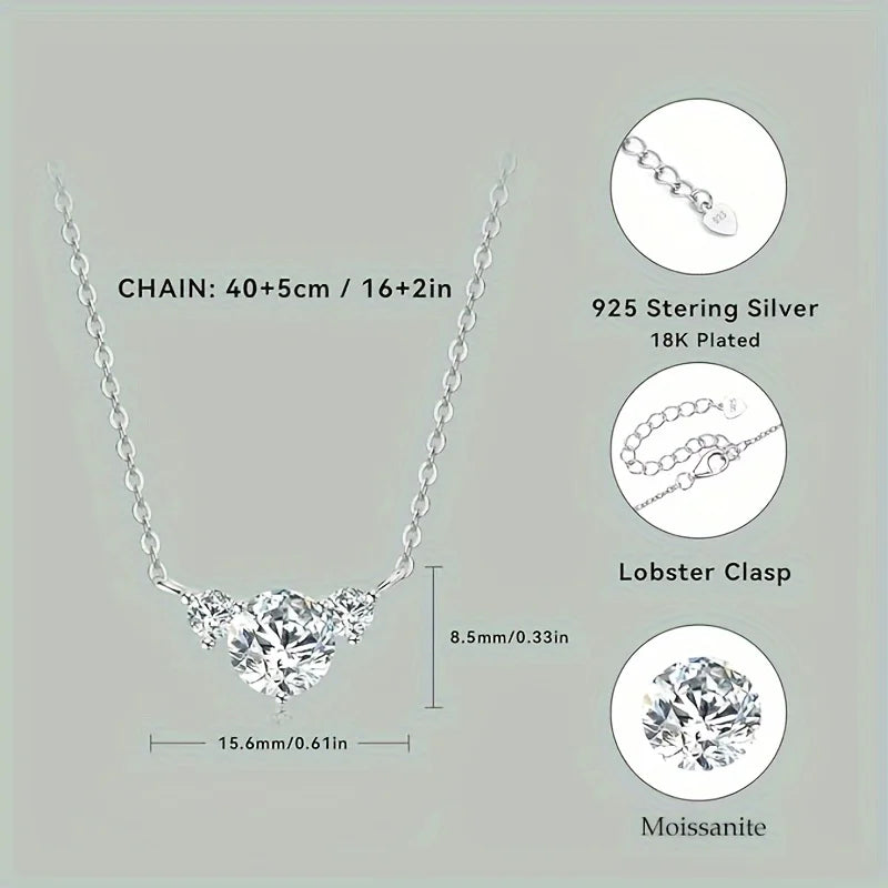 1pc S925 Silver with 1.6CT Moissanite Simple Necklace for Women, Moissanite Gemstone Jewelry | Gifts for Mother | Gifts for Her