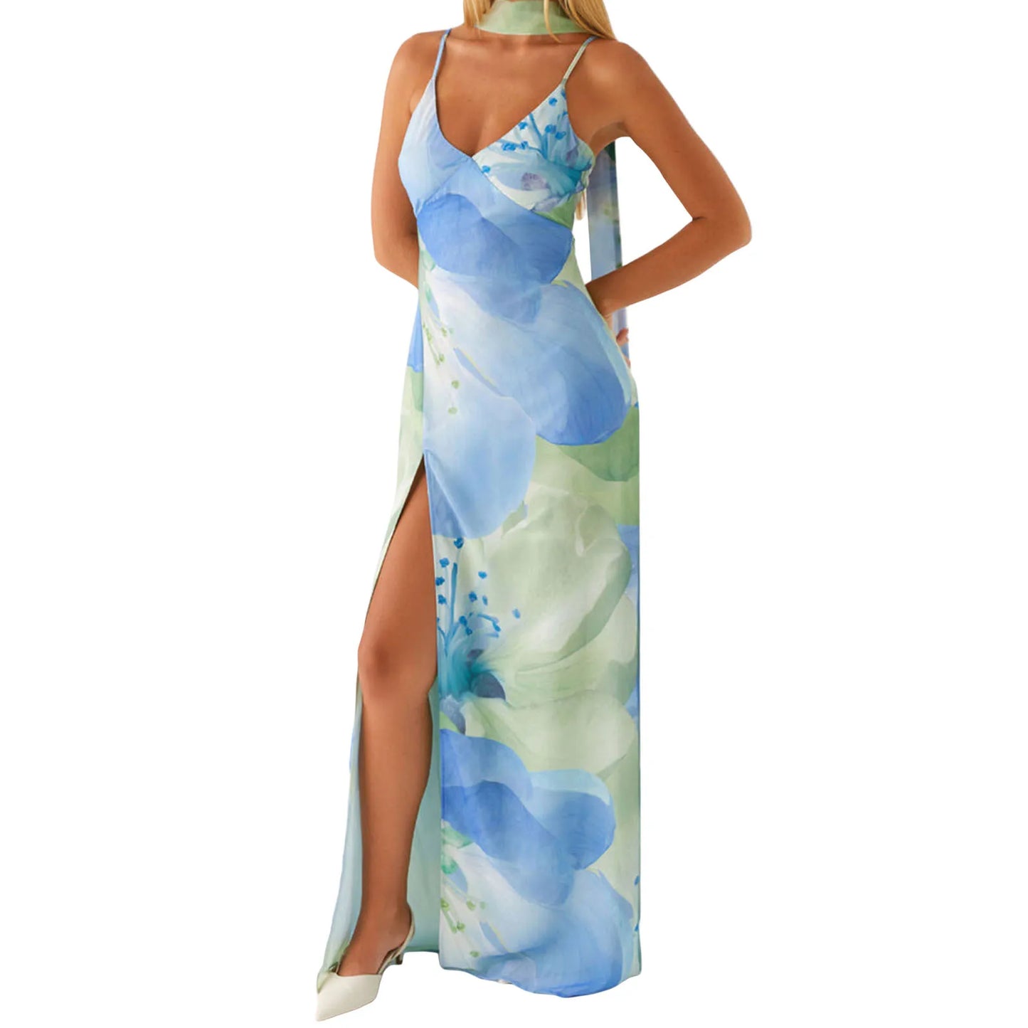 Elegant Lace Off-Shoulder Maxi Dress with Ruffle Hem and Belted Waist Perfect for Summer Weddings and Events