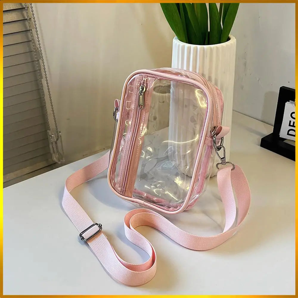 Women Girls Messenger Bag with Adjustable Shoulder Strap Clear Crossbody Purse Transparent Shoulder Bag for Work Concert Sports