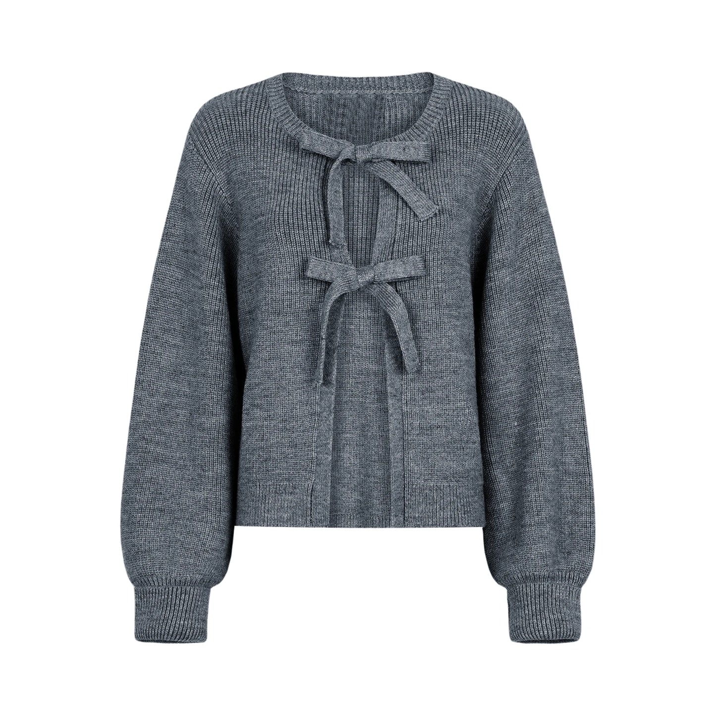 Womens Fall Knit Cardigan Solid Color Ribbed Tie Front Long Sleeve Loose Winter Sweater Coat