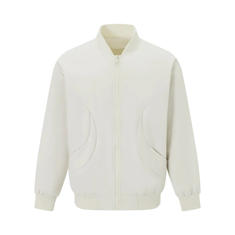 Men s Long Sleeve Baseball Jacket Solid Color Zip Up Stand Collar Casual Lightweight Coat