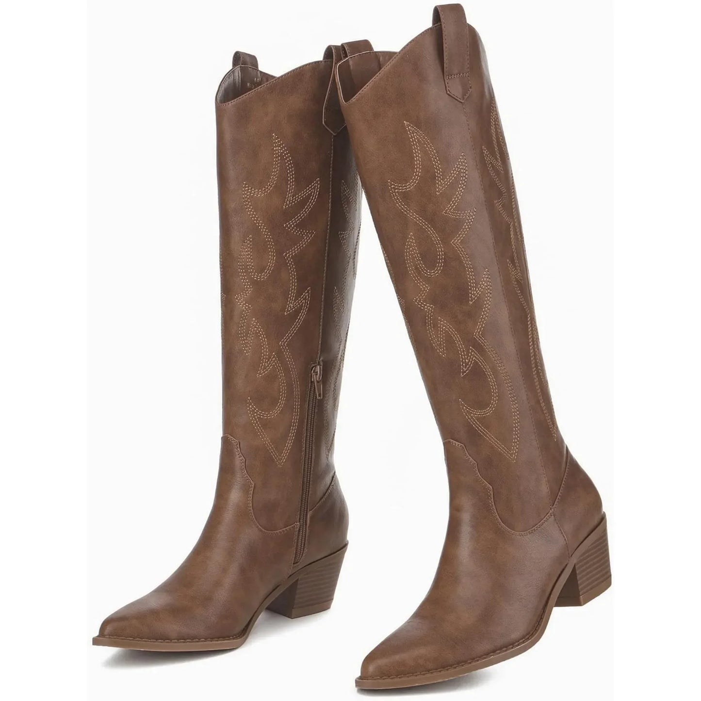 Women's Cowboy Boots Knee High Pointed Toe Western Cowgirl Boots Chunky Heel Embroidery Fashion Fall shoes for women