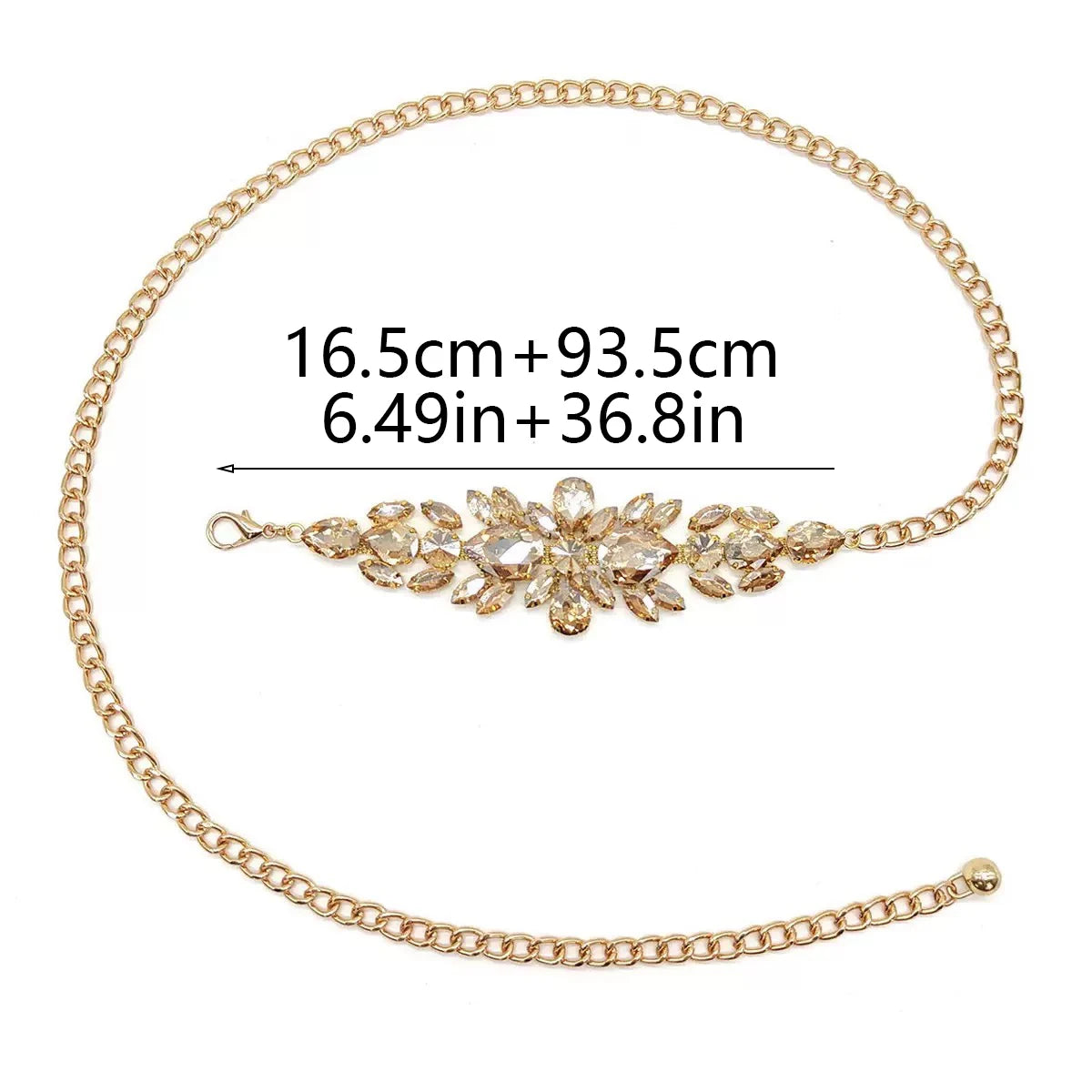 Artificial Crystal Embellished Metal Waist Chain Fashion Women Belt Luxury Rhinestone Body Jewelry Party Evening Dinner Accessor