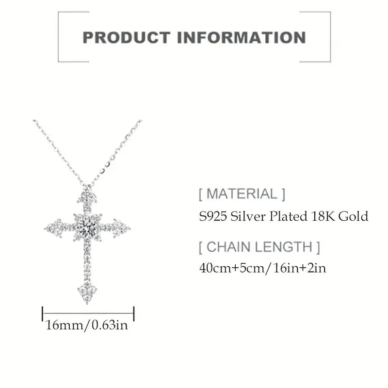 1pc S925 Silver with 1CT Moissanite Personalized Cross Necklace for Men and Women, Moissanite Gemstone Jewelry | Gifts for Mothe