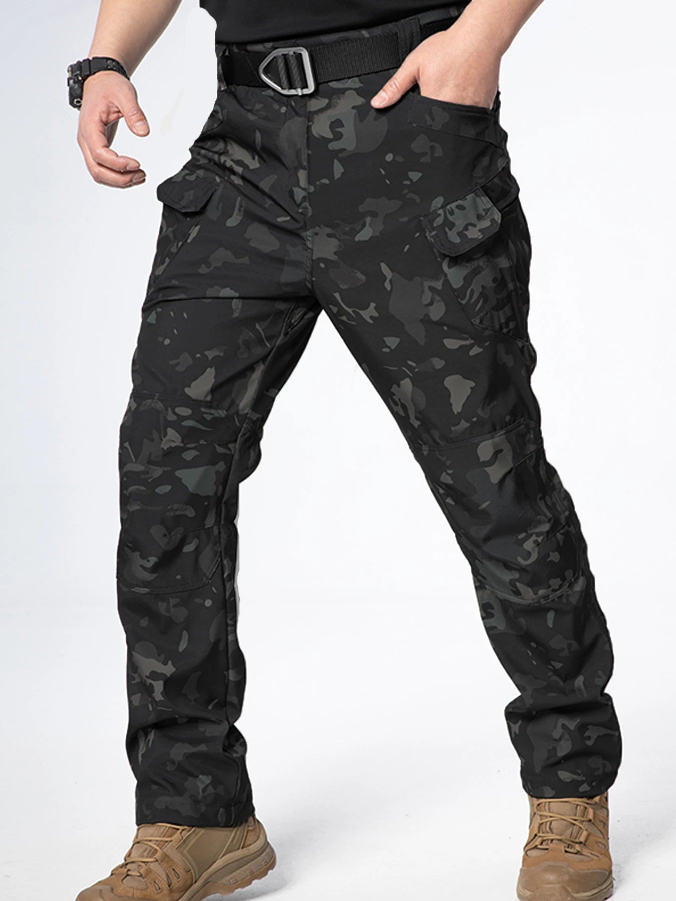 Men's Hiking Pants Climbing Camping Casual Cargo Pants Military Army Camo Pants Combat Work Pants 8 Pockets(No Belt)