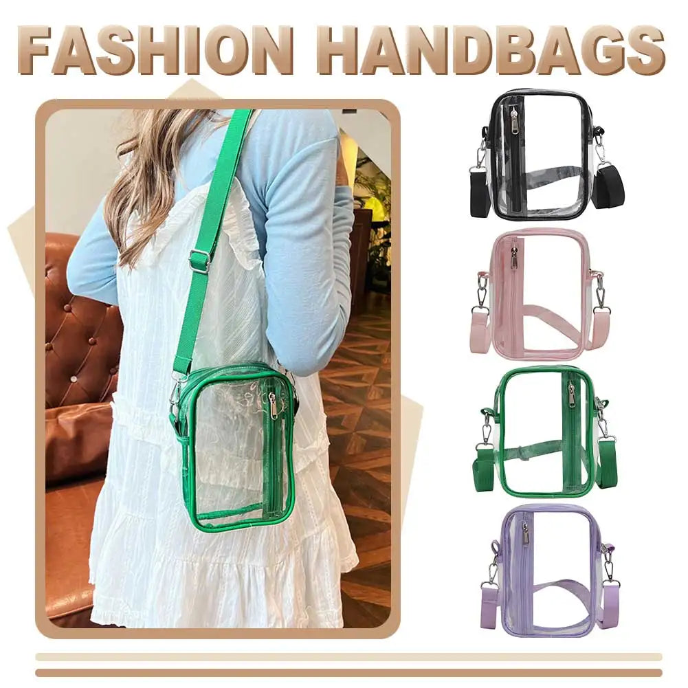 Women Girls Messenger Bag with Adjustable Shoulder Strap Clear Crossbody Purse Transparent Shoulder Bag for Work Concert Sports