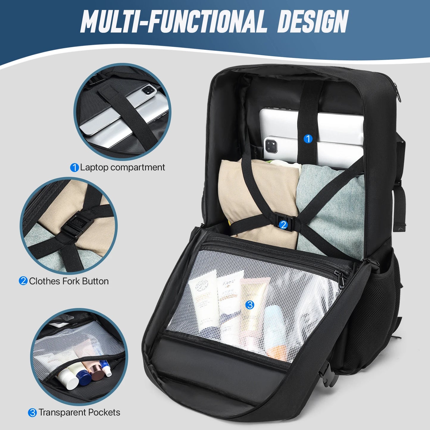 Large Capacity Men Travel Backpack Expandable With Shoe Storage Multilayer Luggage Bag 17.3 Laptop Waterproof Fashion Backpack