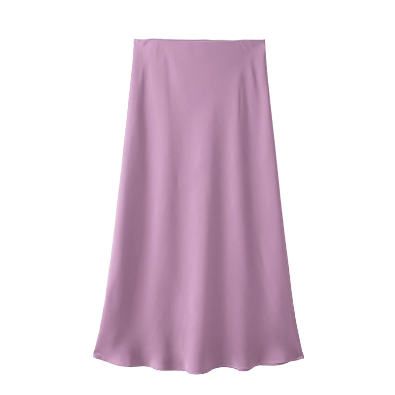 Willshela 2025 Black Satin Skirt Woman High Waist Elegant Long Skirts For Women Fashion Summer Midi Skirt Office Women's Skirts
