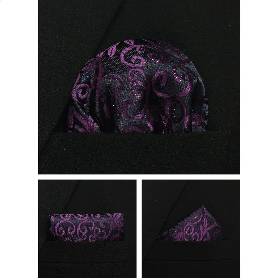 Paisley Floral Mens Tie Formal Necktie Pocket Squares Ties Clips Cufflinks Classic for Men Set