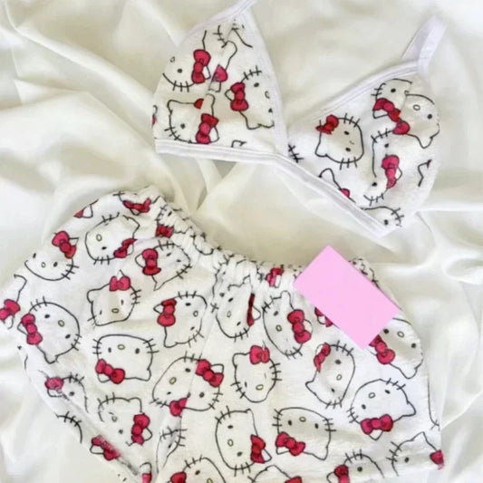 Sanrio Cartoon Hello Kitty Loose Ladies Pajama Suits Womens Sleep Bottoms Lounge Summer Beachwear Home Wear for Women Two-Piece