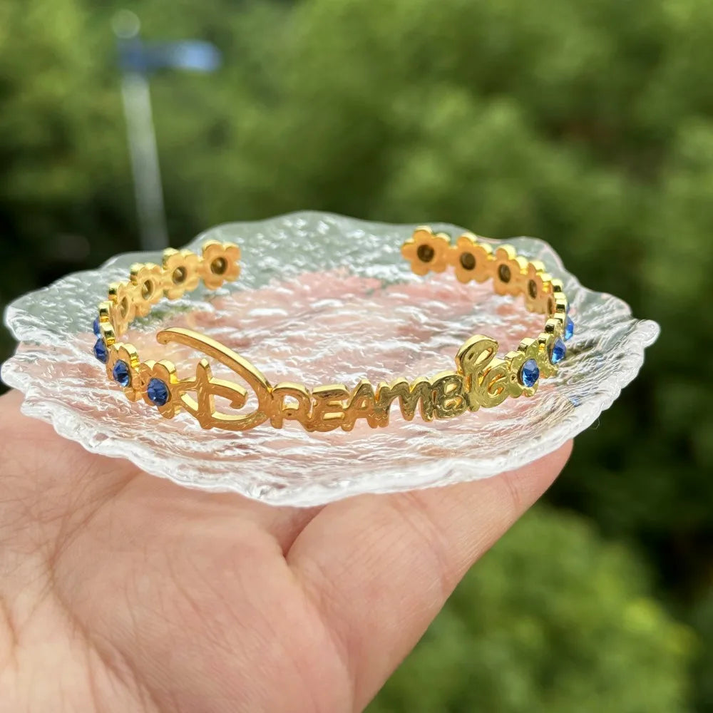 DUOYING Custom Letter Bangle Floral Customised Birthstone Bracelet Colorful Stainless Steel Gold Jewelry For Baby Girl Gift