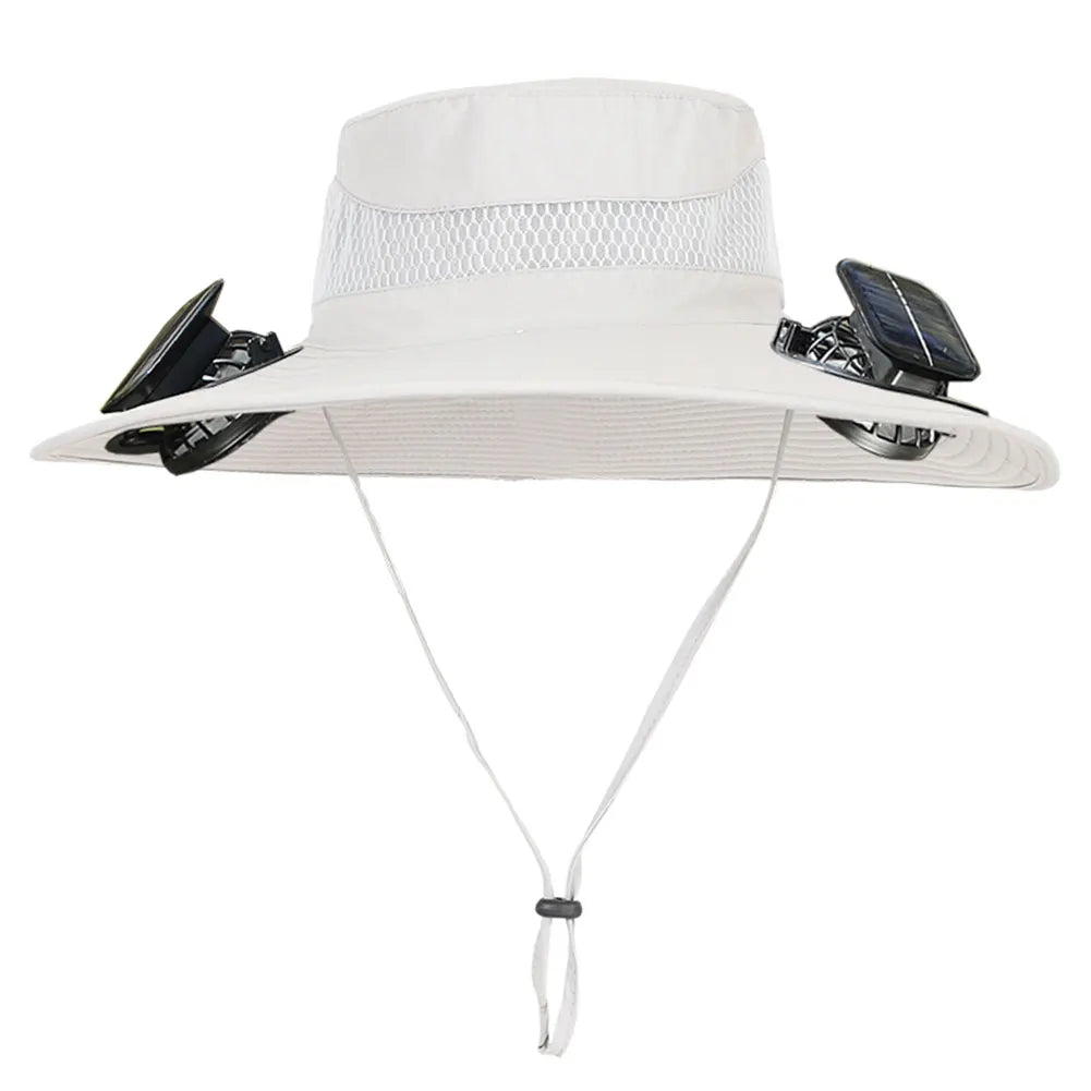 Wide Brim Outdoor Sun Hat with 2 Solar Fan Wide Brim Bucket Hat Fisherman Hat for Men Swim Hat Outdoor Fishing Hat USB Charging