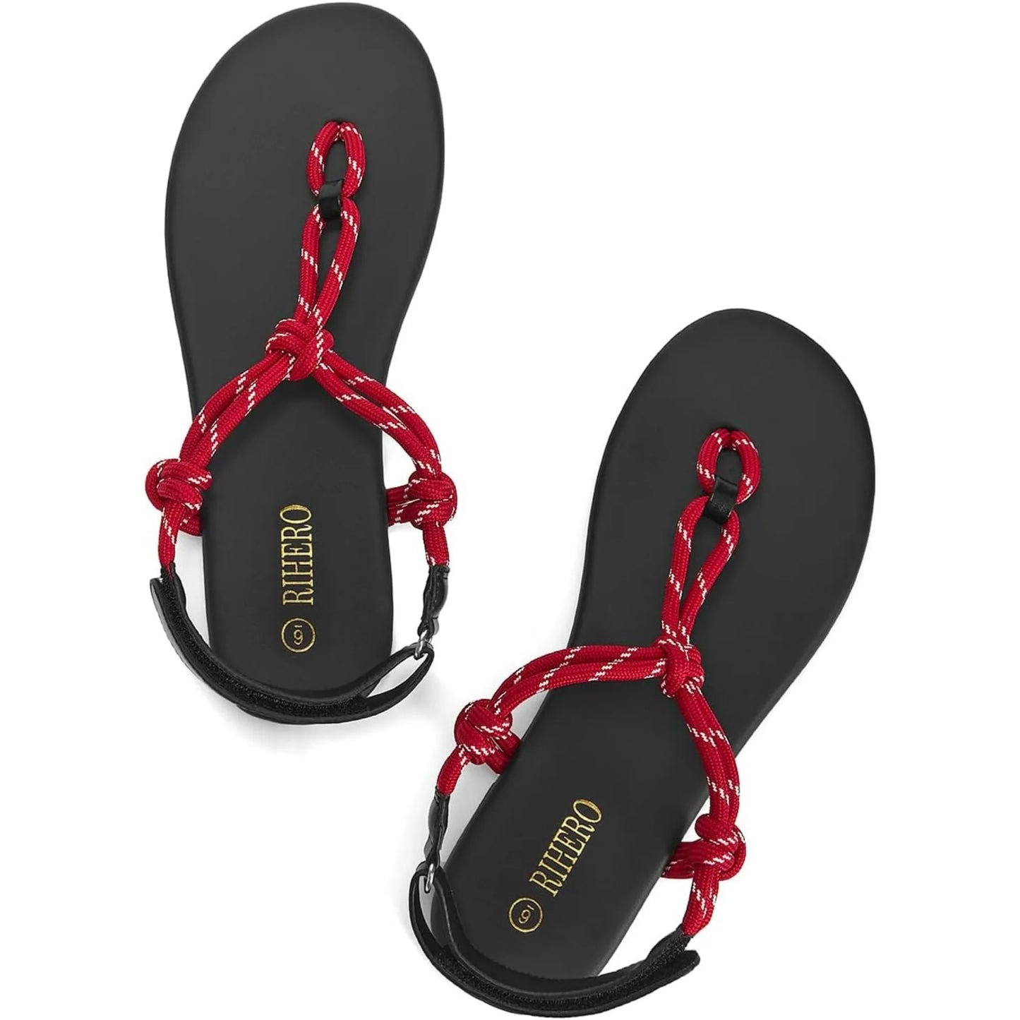 Rope Thong Sandals for Women Beach Flip Flops Comfortable Ankle Strap Slip-On Flat Sandals