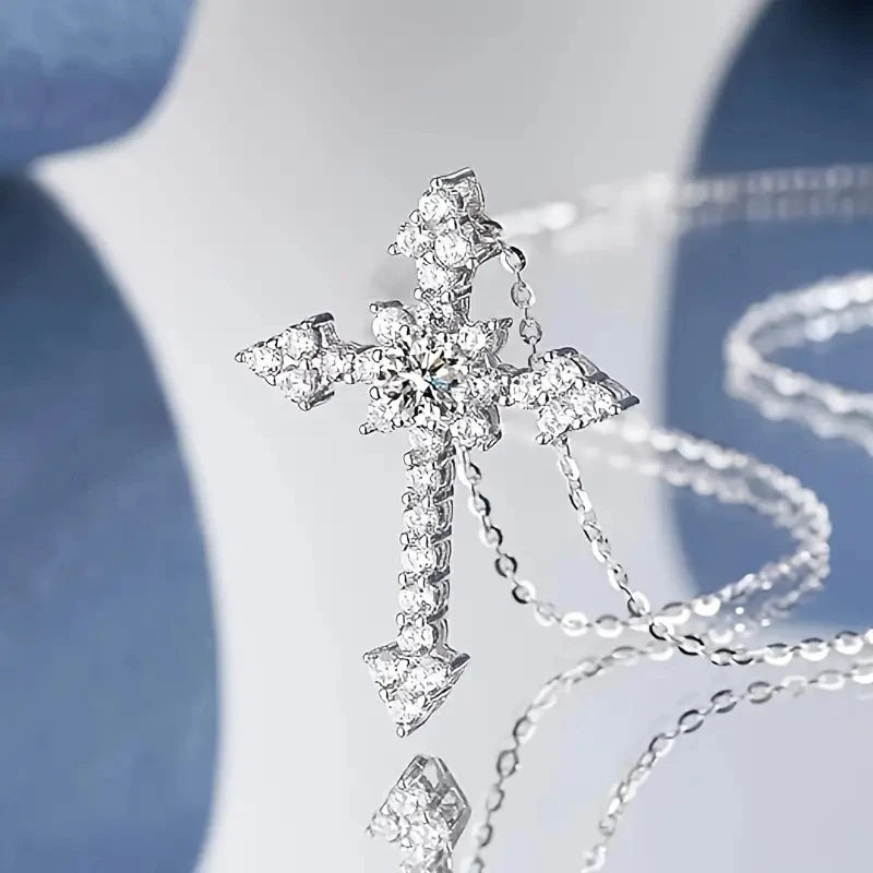 1pc S925 Silver with 1CT Moissanite Personalized Cross Necklace for Men and Women, Moissanite Gemstone Jewelry | Gifts for Mothe