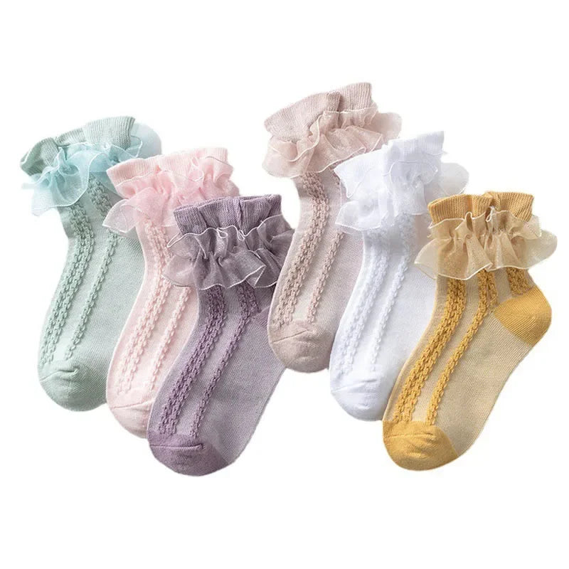 3/6 Pairs Girls Lace Ruffle Socks Cotton Breathable Comfy Adorable Princess-Style Kids Dance-Ready Socks with Frilly Trim