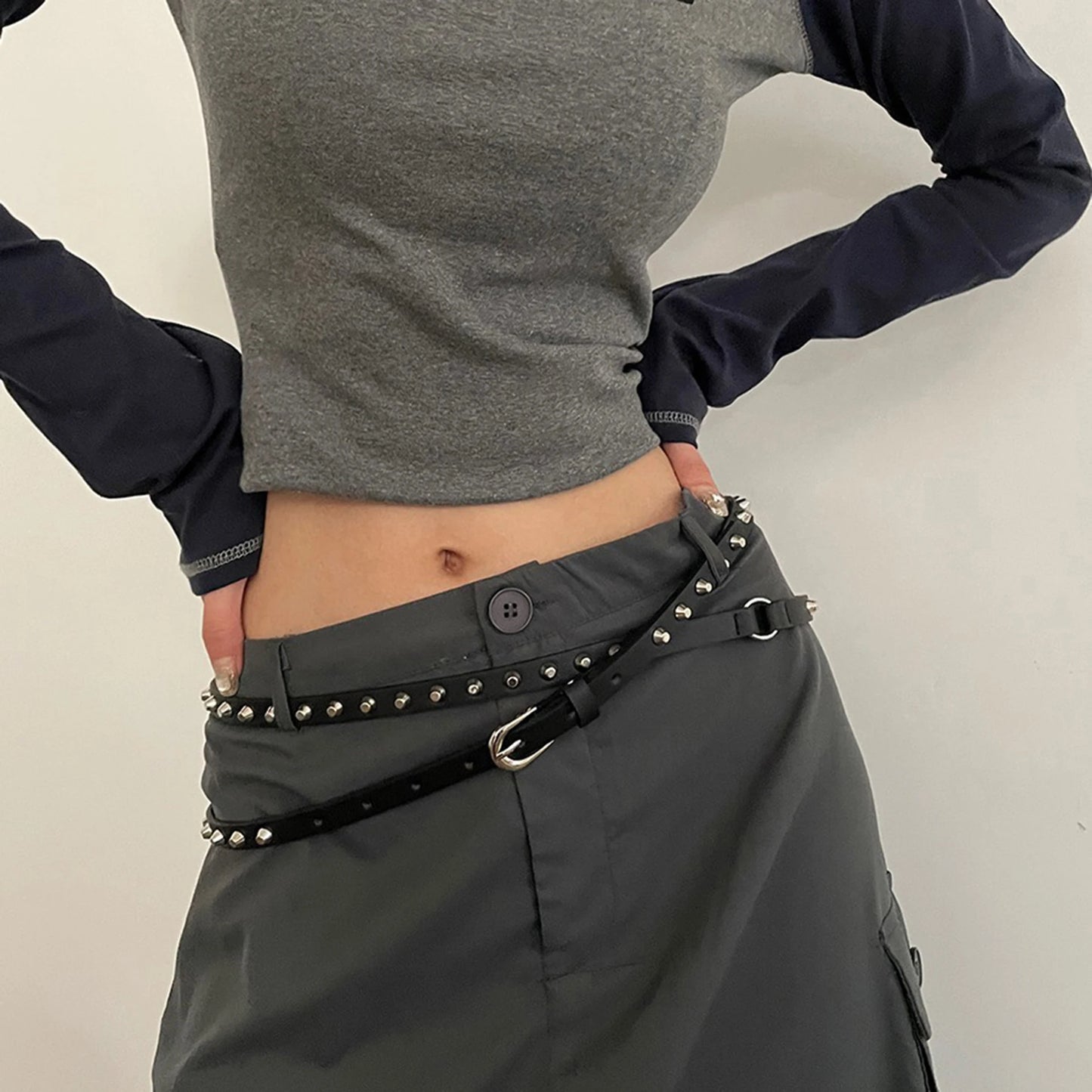 Fashionable Studded Belt with Double Layer Design and Pin Buckle Closure Perfect for Rocking the Street Party Scene