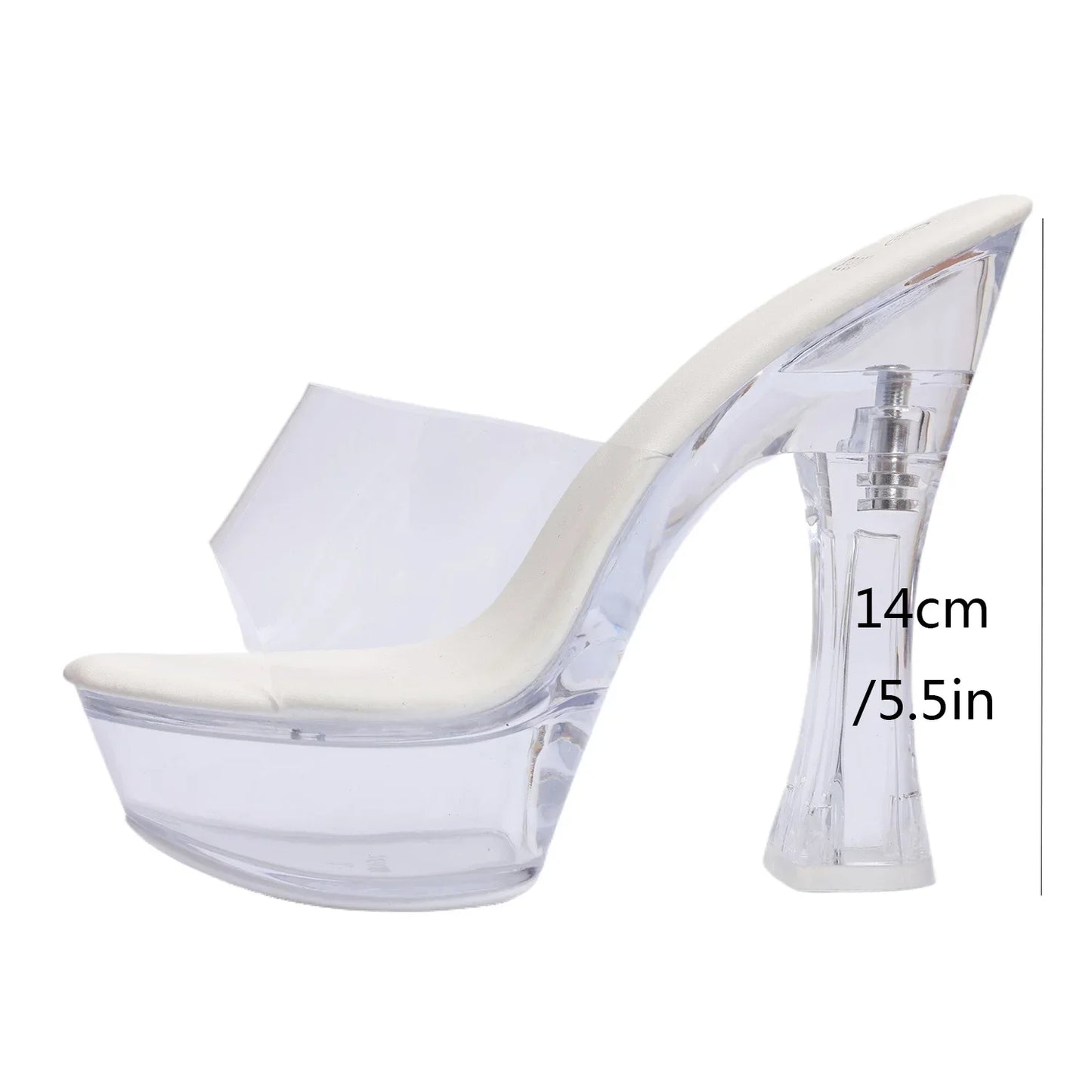 【Ship from US Inc Taxs】2025 Valentine's Day, Classic, Cool Slippers Women's White Crystal Thick Heels Platform Sandals 14cm