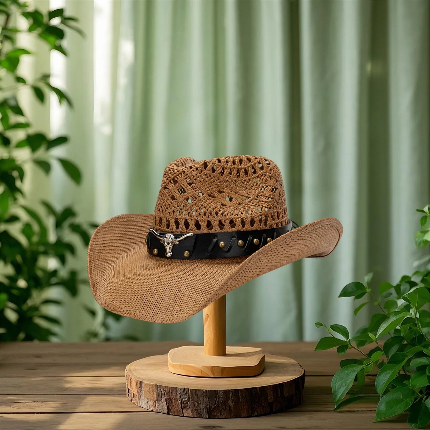 Women s Vintage Western Style Cowgirl Hat with Embroidered Bull Head Design Wide Brim Sun Hat for Outdoor Events and Festivals