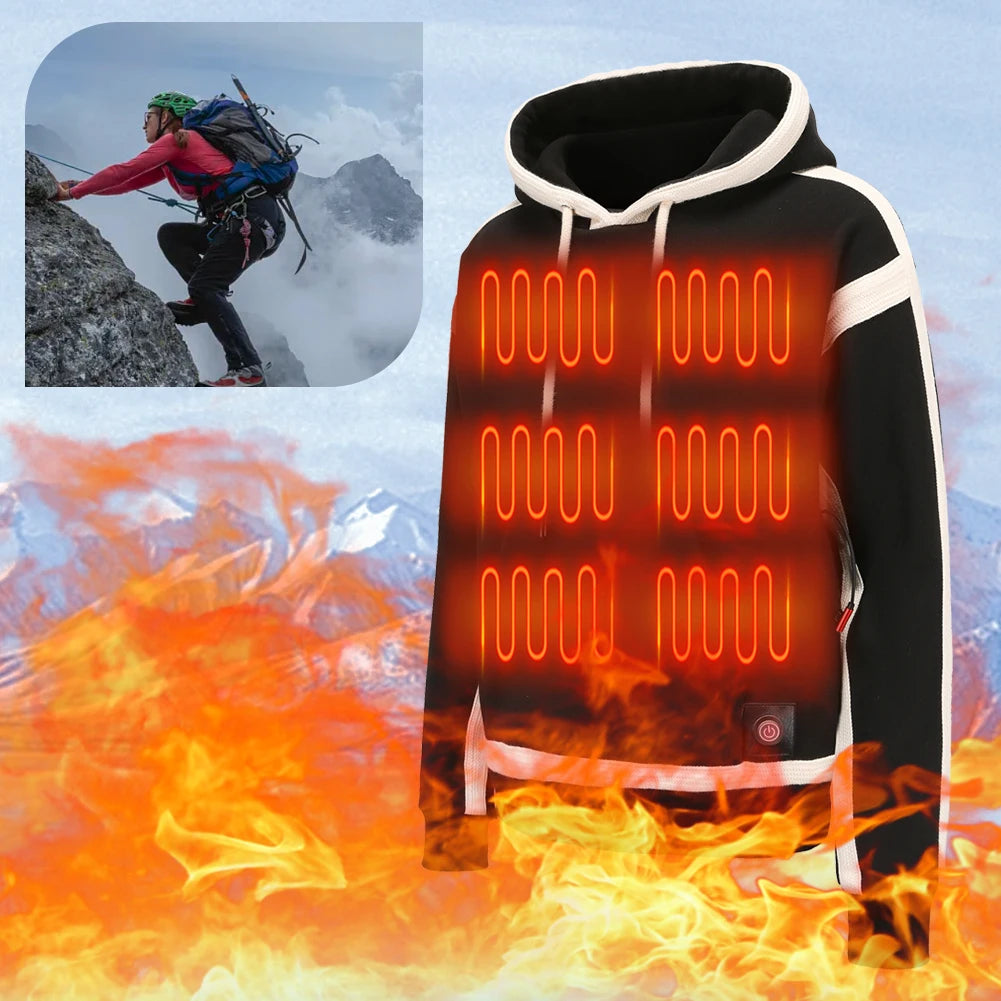 9-Zone Heating Jacket USB Sweatshirts Long Sleeve Streetwear Loose Coats Cozy USB Rechargeable 3 Heat Levels for Winter M-4XL