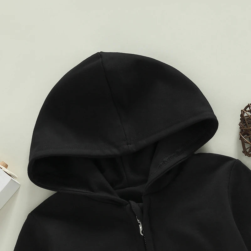 Children s Winter Warm Hooded Jacket Stylish Solid Color Zipper Coat with Long Sleeves for Boys and Girls Casual Loose Fit