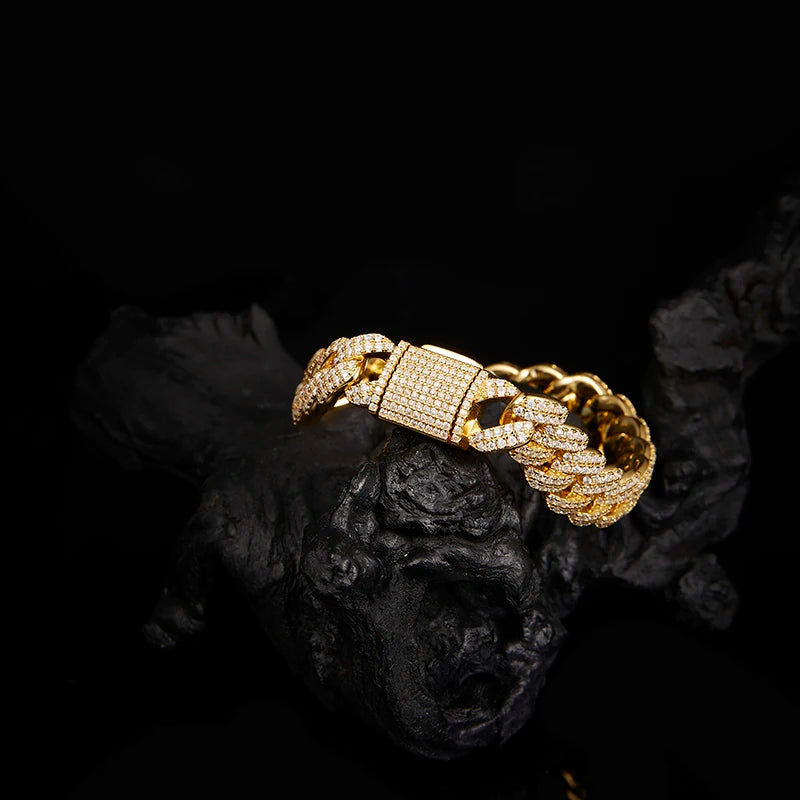 1pc S925 Sterling Silver with 10.4CT-15.3CT Moissanite Cuban Bracelet for Men and Women, Silver Weight: 32.4g | Gemstone Jewelry