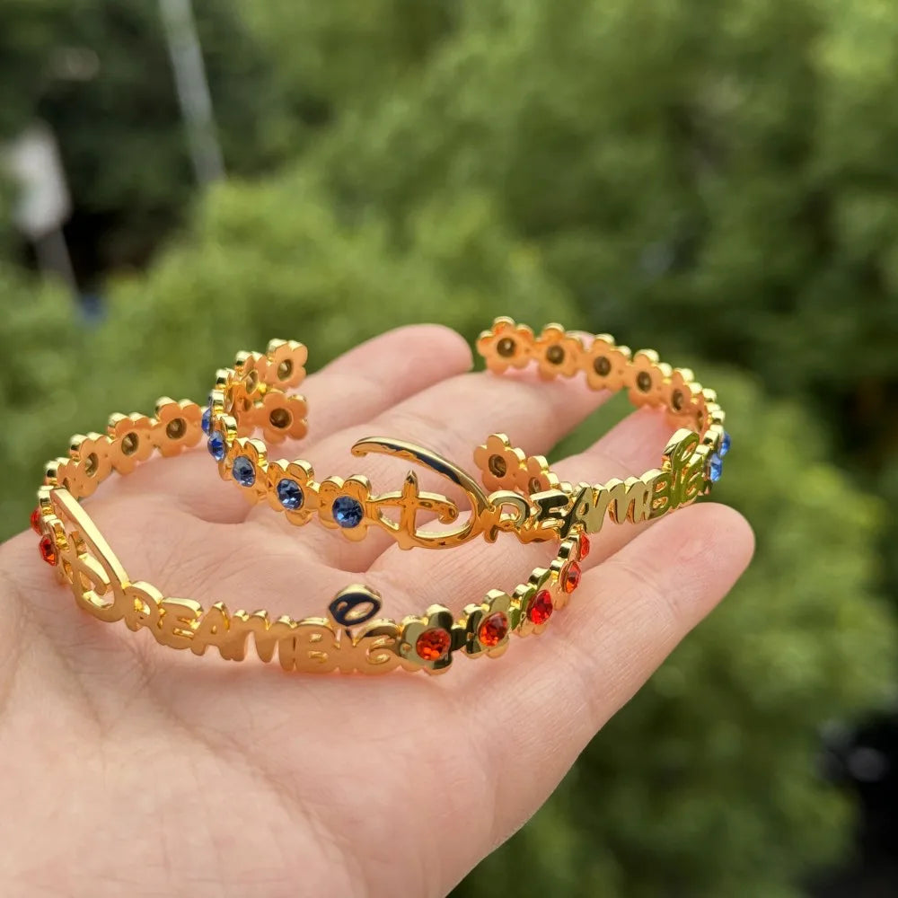 DUOYING Custom Letter Bangle Floral Customised Birthstone Bracelet Colorful Stainless Steel Gold Jewelry For Baby Girl Gift