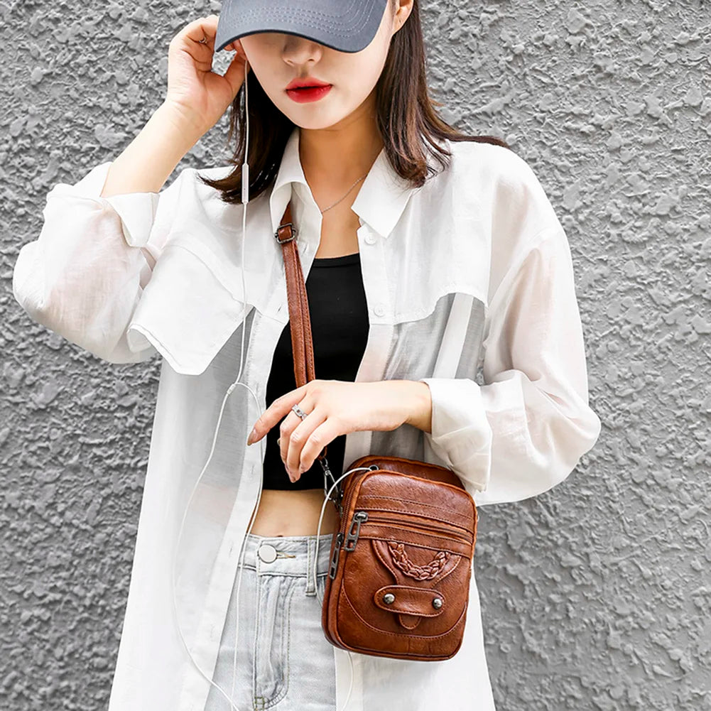 Small Crossbody Bag for Women Adjustable Strap Shoulder Bag PU Leather Cell Phone Purse with Zipper for Work Travel