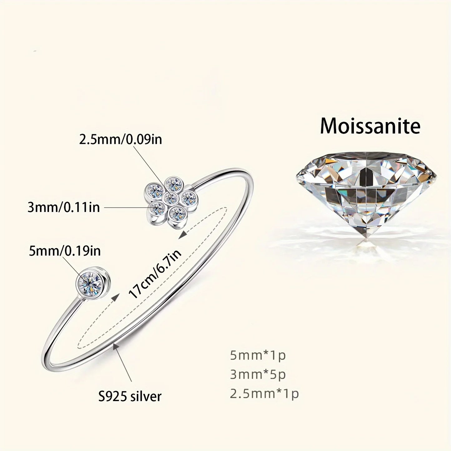1pc s925 Silver with 1.1CT Moissanite Small Flower Bracelet for Men and Women | Gemstone Jewelry | Gifts for Him | Gifts for Her