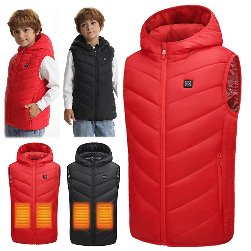 10 Heating Zones Electric Heated Jackets USB Heating Vest Thermal Winter Warm Jacket for Kids Boys Girls