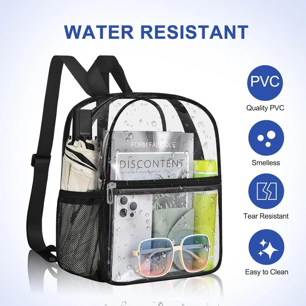 Stadium Approved Clear Mini Backpack 12×12×6 - Transparent for Concerts, Beach, Work, Travel & Sports