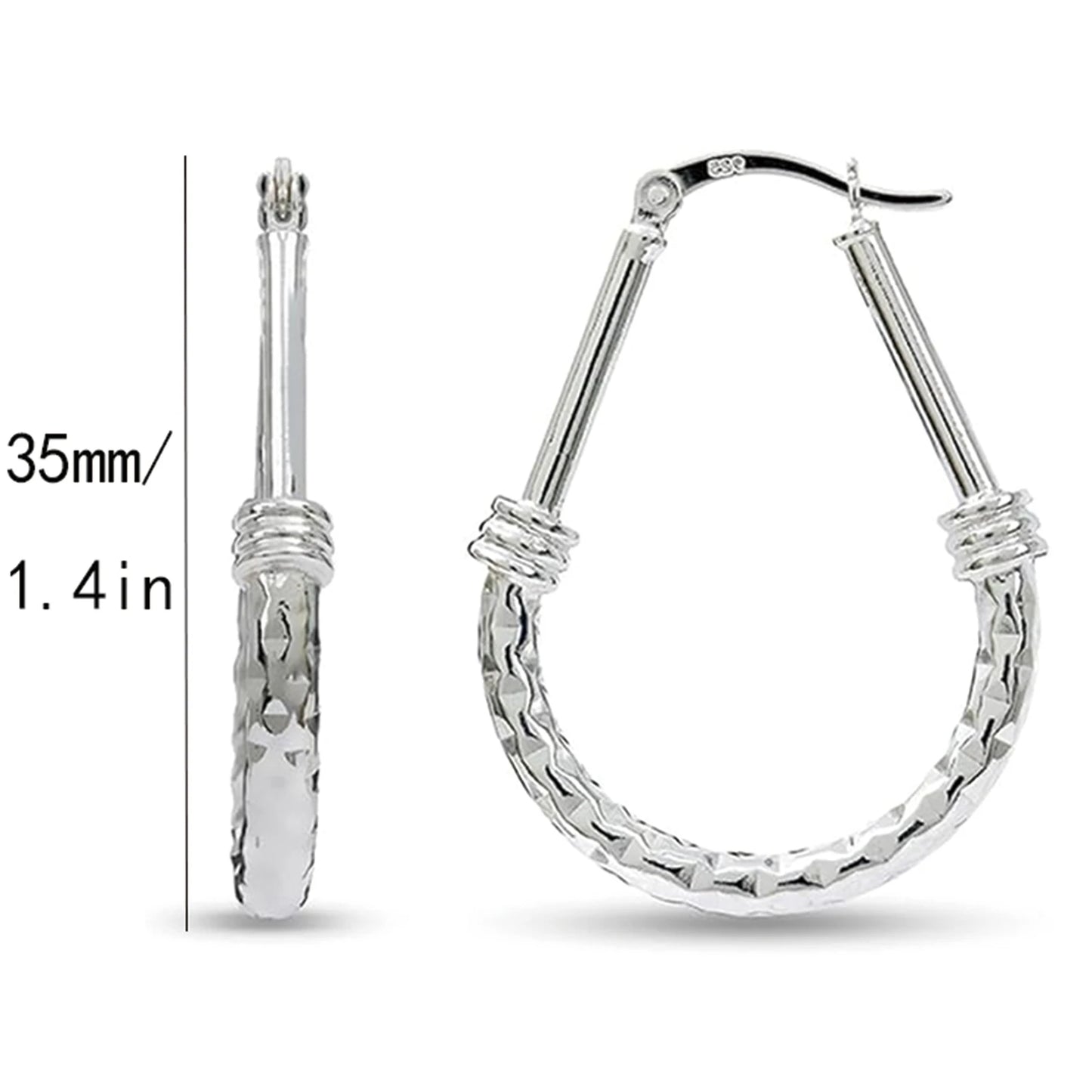 925 Silver, Textured Earrings, Women's Earrings, Classic Italian Design Diamond Cut Textured Earrings, Engagement and Wedding Co