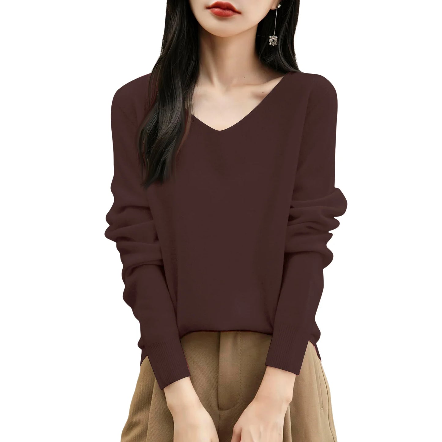 Women'S Fashion Flat-Knit V-Neck Pullover Sweater Solid Color Long-Sleeve Top Pulls Femmes Woman Clothes Sweater For Woman